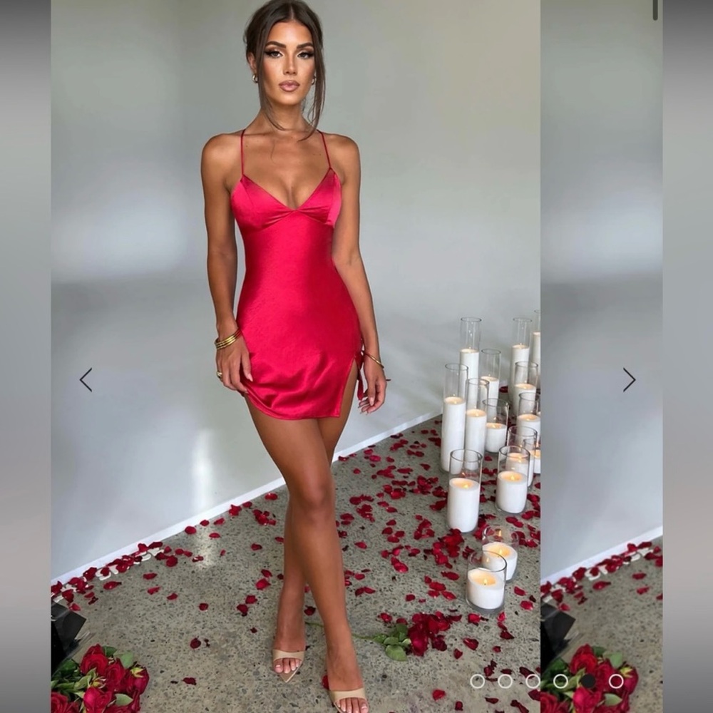 BABYBOO | Red Satin Slit Mini Dress